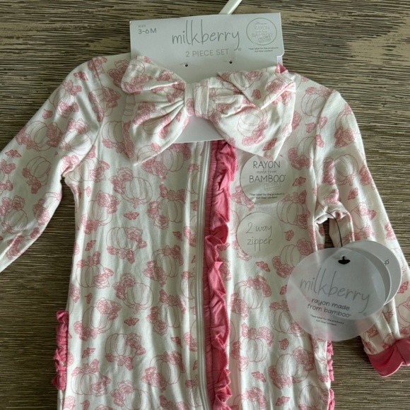 Milkberry bamboo two piece ruffle butt set | pink floral pumpkins & butterflies - Picture 1 of 4